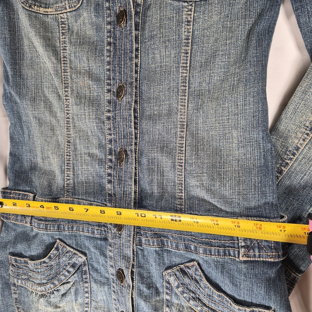 Vintage Y2K Denim Babydoll Mini Dress Western Cowgirl Festival Core Size 7/8 - Picture 7 of 14